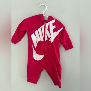 Nike 3/6m Pink & white zip up sweater romper
